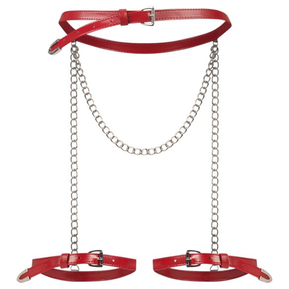 Obsessive Inferro - колан за бедра с метални вериги - еко кожа, червен
