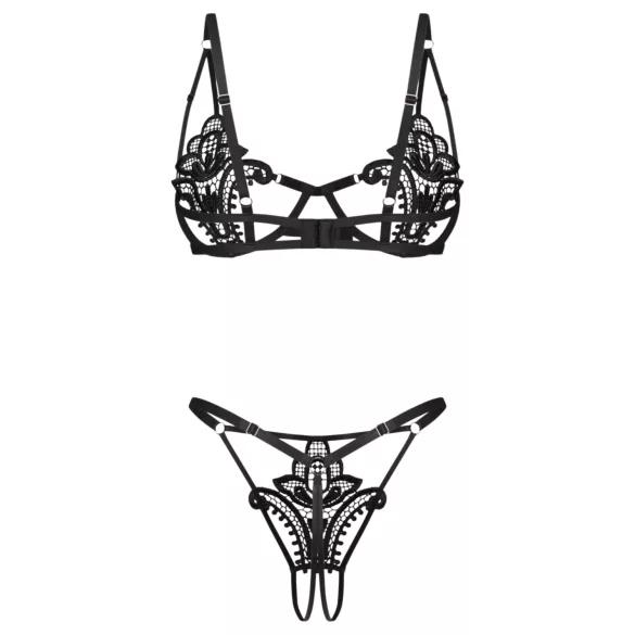 Obsessive Luise - двуцветен комплект бельо с лалета, 2 части (черен) - L/XL