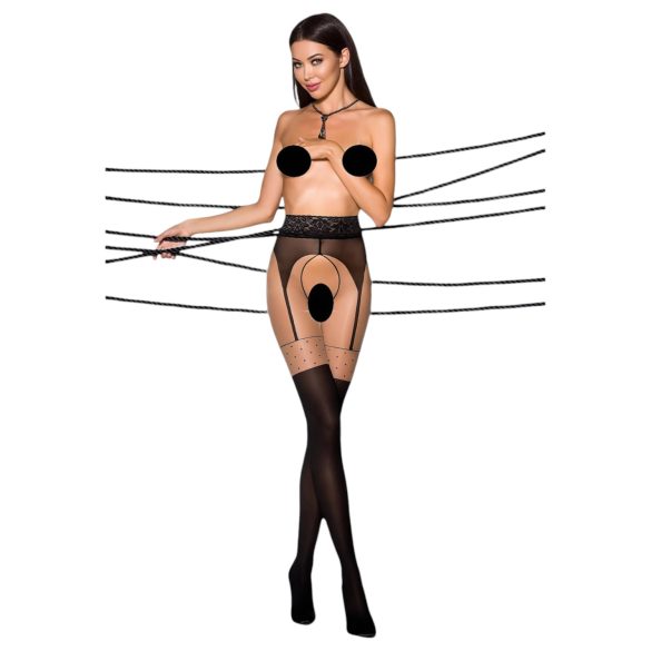 Passion Ti Open 003 - чорапи с жартиерен ефект - черни