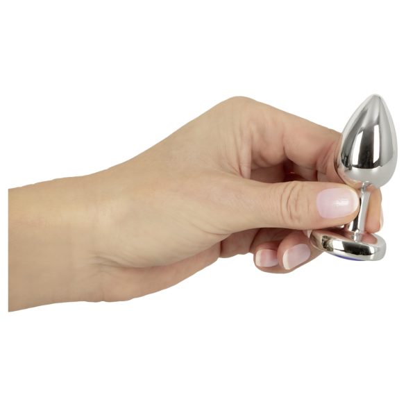 Magic Shiver - метален анален плъг с камък - син