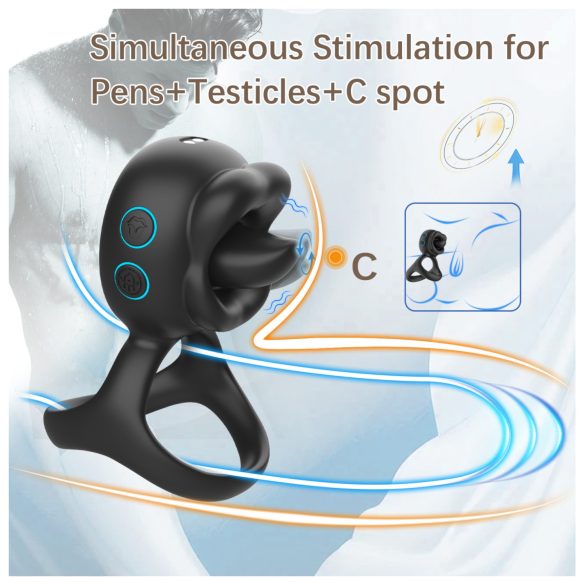 Biu-Biu - пенис пръстен с вибратор за клитор - черен