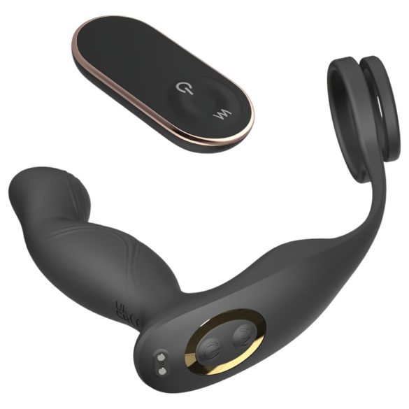 Sex HD Virgil - простатен вибратор с пръстени за пенис и тестиси (черен)