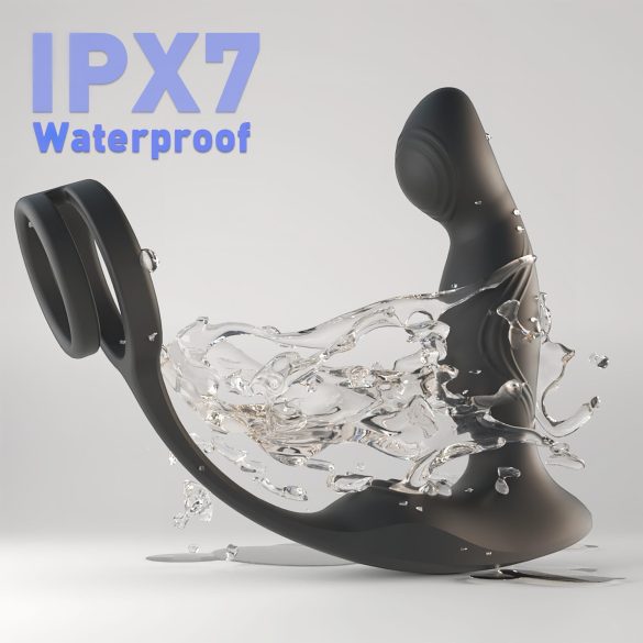 Sex HD Virgil - простатен вибратор с пръстени за пенис и тестиси (черен)