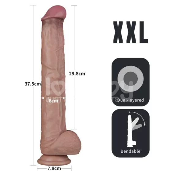 Lovetoy - двуслоен XXL дилдо - 36,5 см - телесен цвят