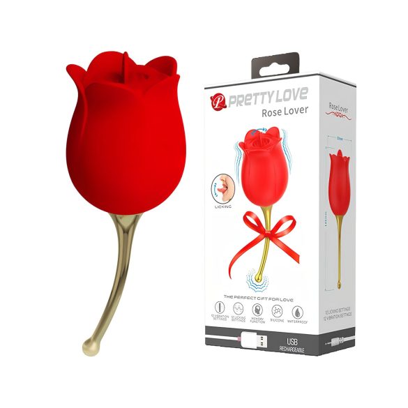 Pretty Love Rose Lover - 2в1 езиче и клитор вибратор (червен)