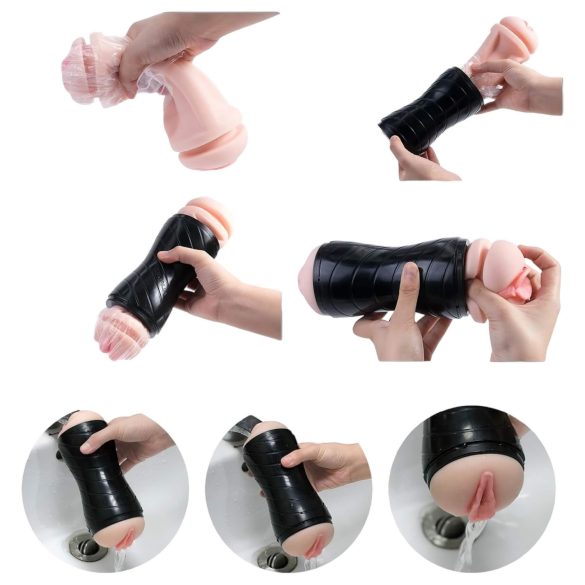 Vibeconnect - реалистичен мастурбатор уста и вагина - натурален/черен