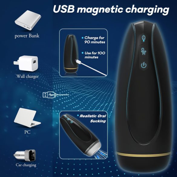 Sex HD Hawk - мъжки мастурбатор с вибрация и засмукване - черен/бял