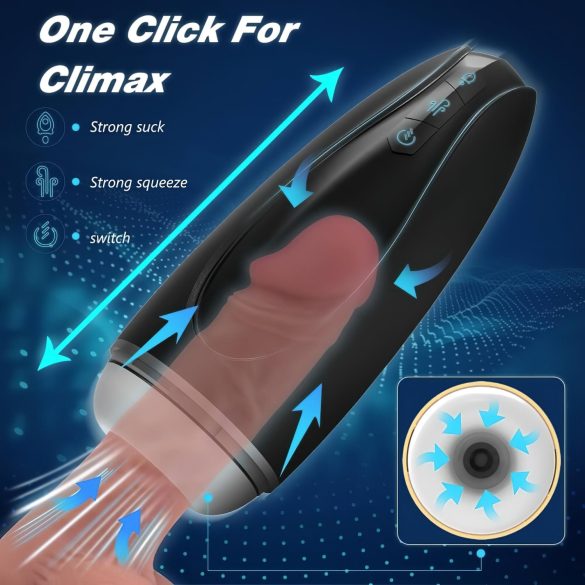 Sex HD Hawk - мъжки мастурбатор с вибрация и засмукване - черен/бял