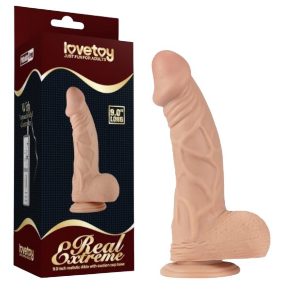 Lovetoy Real Extreme - дилдо с вакуумна основа - 23 см (естествен цвят)