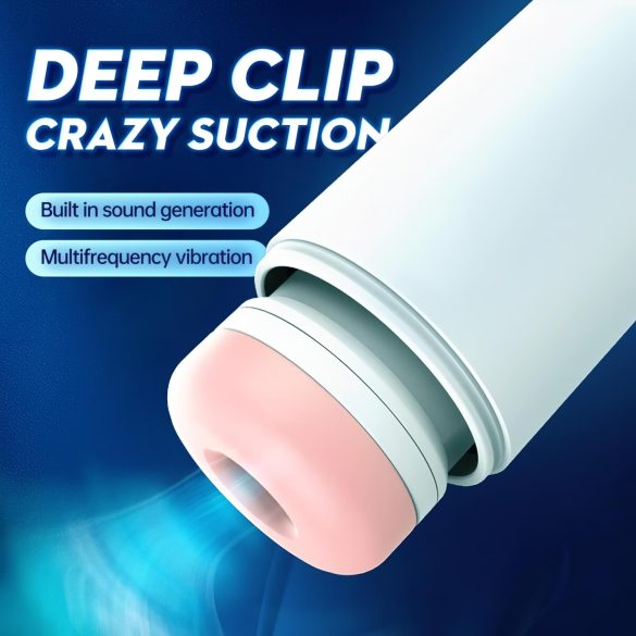 Leopard - мъжки мастурбатор с вибрация и двупосочно движение - бял