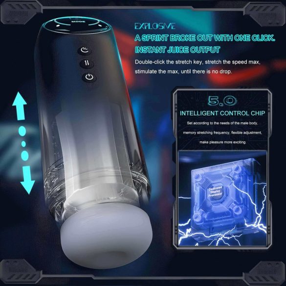 Leopard - вибриращ и всмукващ мастурбатор с подвижна глава (черен)