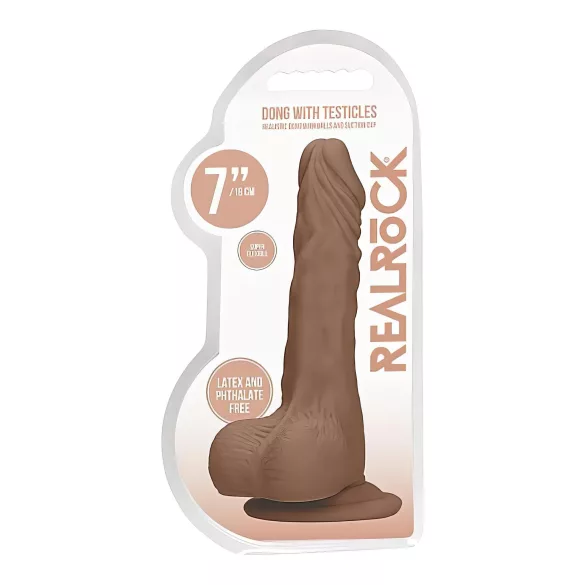 RealRock - дилдо с тестиси - реалистичен, 17 см, тъмна кожа