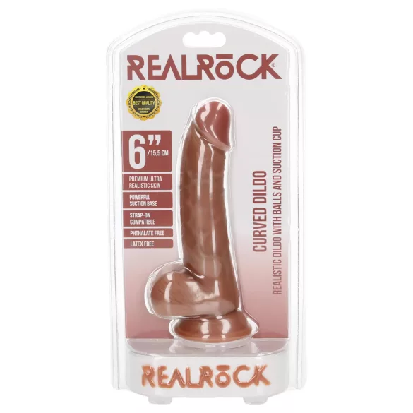RealRock - дилдо с тестиси и вакуумна основа - 15,5см тъмен натурален