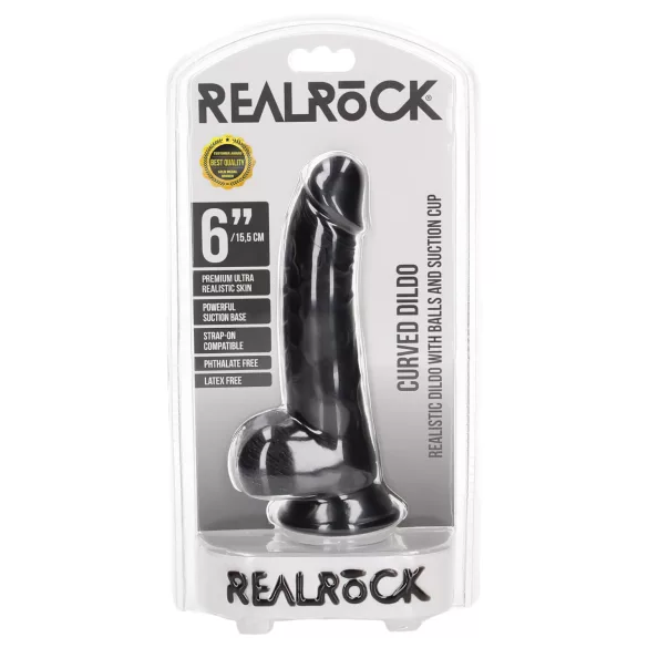 RealRock - дилдо с тестиси и вендуза - 15,5 см (черно)