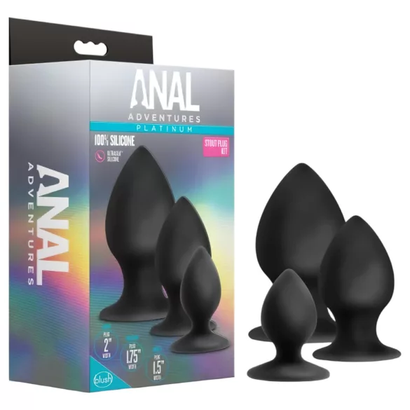 Anal Adventures Platinum Stout - анален плъг сет - 3 броя - черен