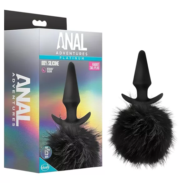 Anal Adventures Platinum - анален плъг с заешка опашка - черен