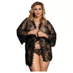   Subblime Queen Plus - дамски сатенен халат с дантела - черен (XL-2XL)