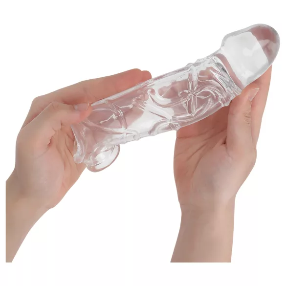 Addicted Toys - пенис удължител с пръстен за тестиси - 27 см прозрачен