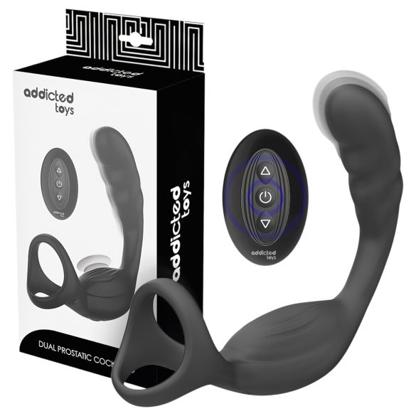 Addicted Toys - анален вибратор с пенис и тестикуларен пръстен - черен