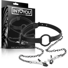   INTOYOU - топка за уста с щипки за зърната - черна