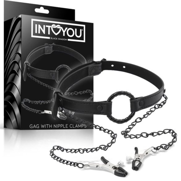 INTOYOU - Наустник с щипки за зърна (черен)
