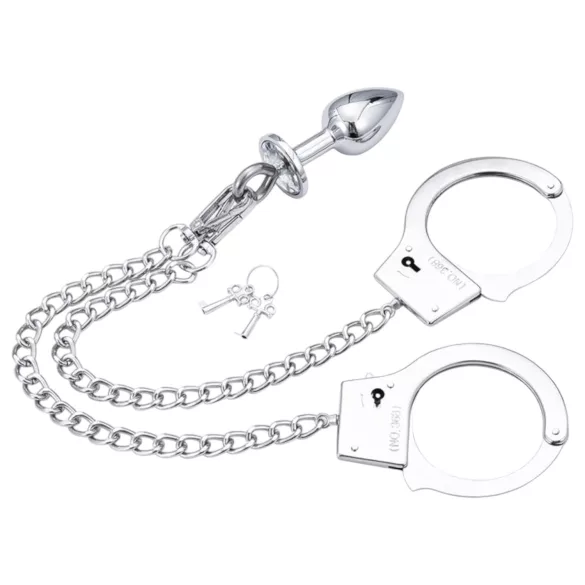 LateToBed - BDSM белезници с анален плъг - сребрист