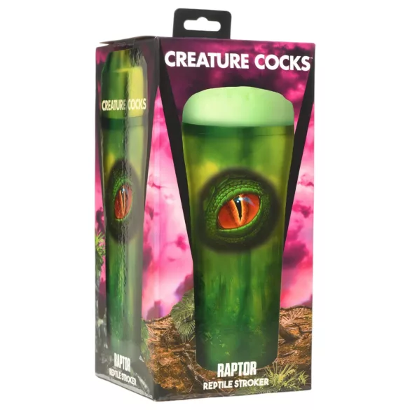 Creature Cocks Raptor - изкуствена вагина в корпус с форма на влечуго (черно-зелена)
