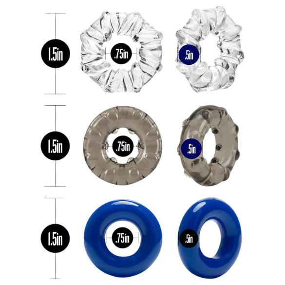 Stay Hard - комплект пенис рингове - 3 броя - цветни