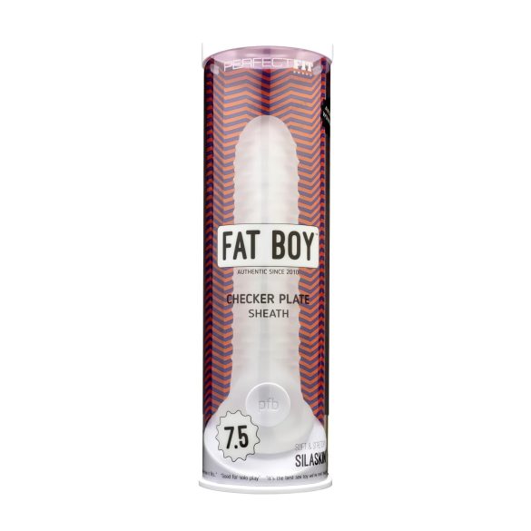 Fat Boy - пенис маншон 19см, бял, с чекърбокс шарка