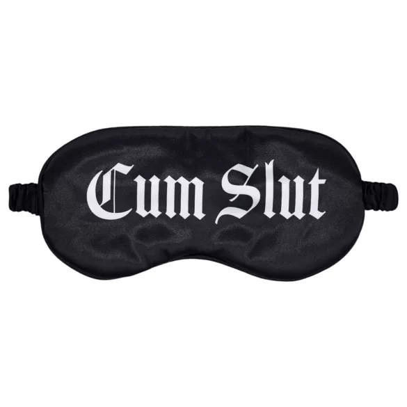 Ох! - сатенена маска за очи с надпис „Cum Slut“ (черна)