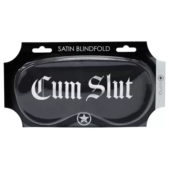 Ох! - сатенена маска за очи с надпис „Cum Slut“ (черна)