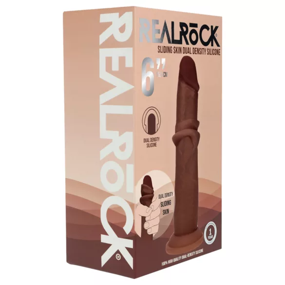 RealRock - реалистично дилдо с двойна плътност (кафяво) - 15,5 см