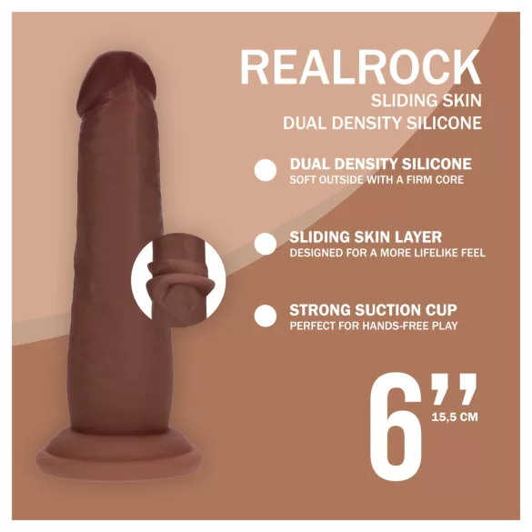 RealRock - реалистично дилдо с двойна плътност (кафяво) - 15,5 см