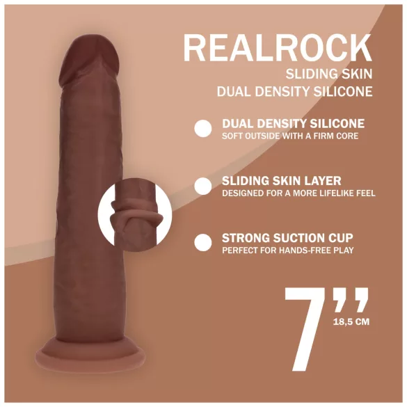 RealRock - реалистично дилдо с двойна плътност (кафяво) - 18,5 см