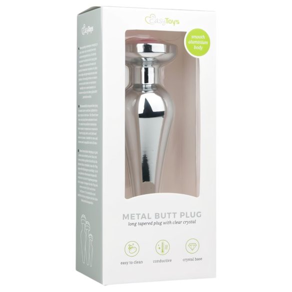 Easytoys - метален анален плъг с розов камък - сребърен, 3,5 см