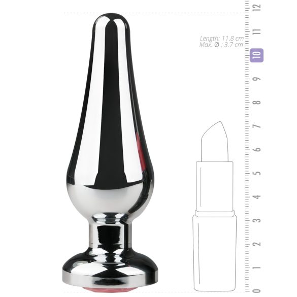 Easytoys - метален анален плъг с розов камък - сребърен, 3,5 см