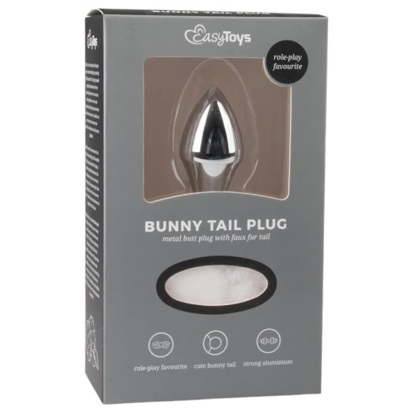 Easytoys Bunny NO1 - метален анален плъг с заешка опашка (сребристо-бял)