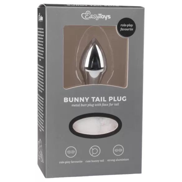 Easytoys Bunny NO1 - метален анален плъг с опашка - сребристо-бял