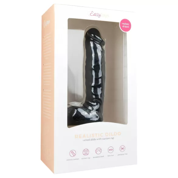 Easytoys - дилдо с тестиси и вакуумна основа - 22,5 см - черен