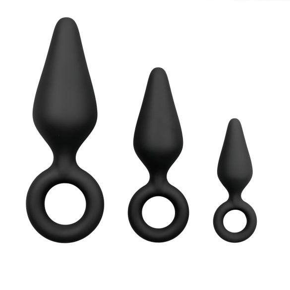 Easytoys - Комплект анални плъгове с ринг - 3 бр. (черен)