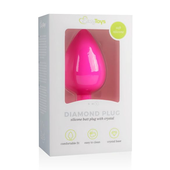 Easytoys Diamond - анален плъг с бял камък (голям) - розов