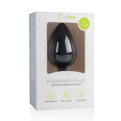   Easytoys Diamond - анален плъг с бял камък - голям - черен
