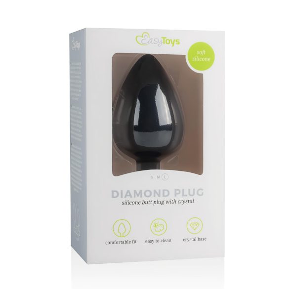 Easytoys Diamond - анален плъг с бял камък (голям) - черен