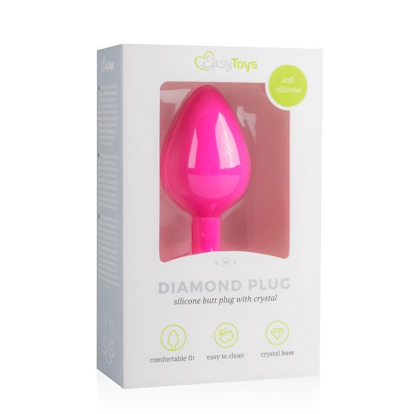 Easytoys Diamond - анален плъг със скъпоценни камъни (среден размер) - розов
