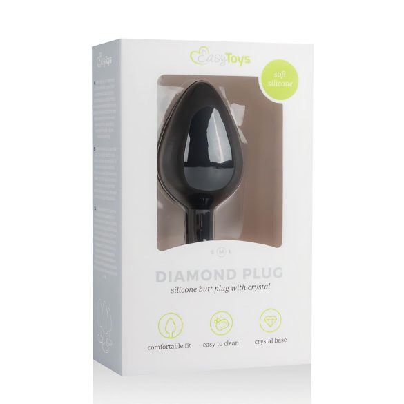 Easytoys Diamond - черен анален разширител със бял камък (среден)