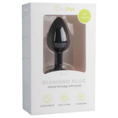   Easytoys Diamond - анален плъг с бял камък - малък - черен