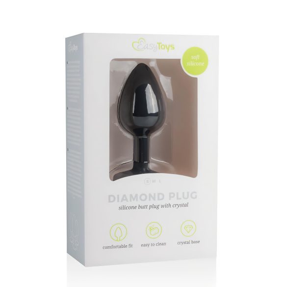 Easytoys Diamond - анален разширител с бял камък (малък) - черен