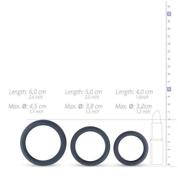 Boners - комплект силиконови пенис рингове - 3 броя - сив