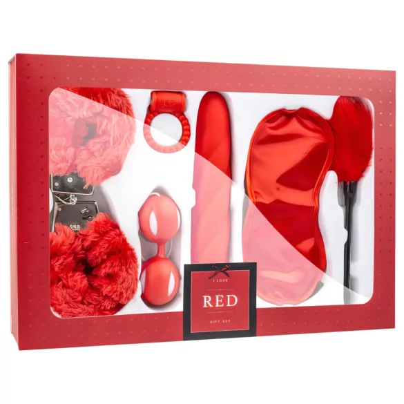 LoveBoxxx I love Red - вибриращ комплект за връзване 6 части - червен