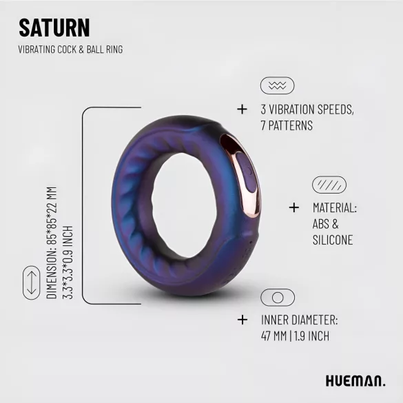 Hueman Saturn - вибриращ пенис ринг с акумулатор и водоустойчив - лилав